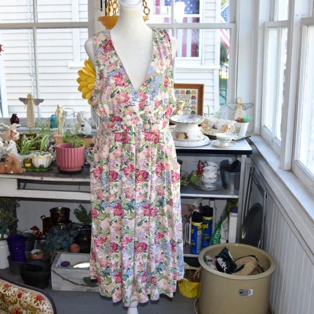 Vintage 90s R.J. Stevens Floral Midi Jumper Cottagecore Garden Party Petite Med